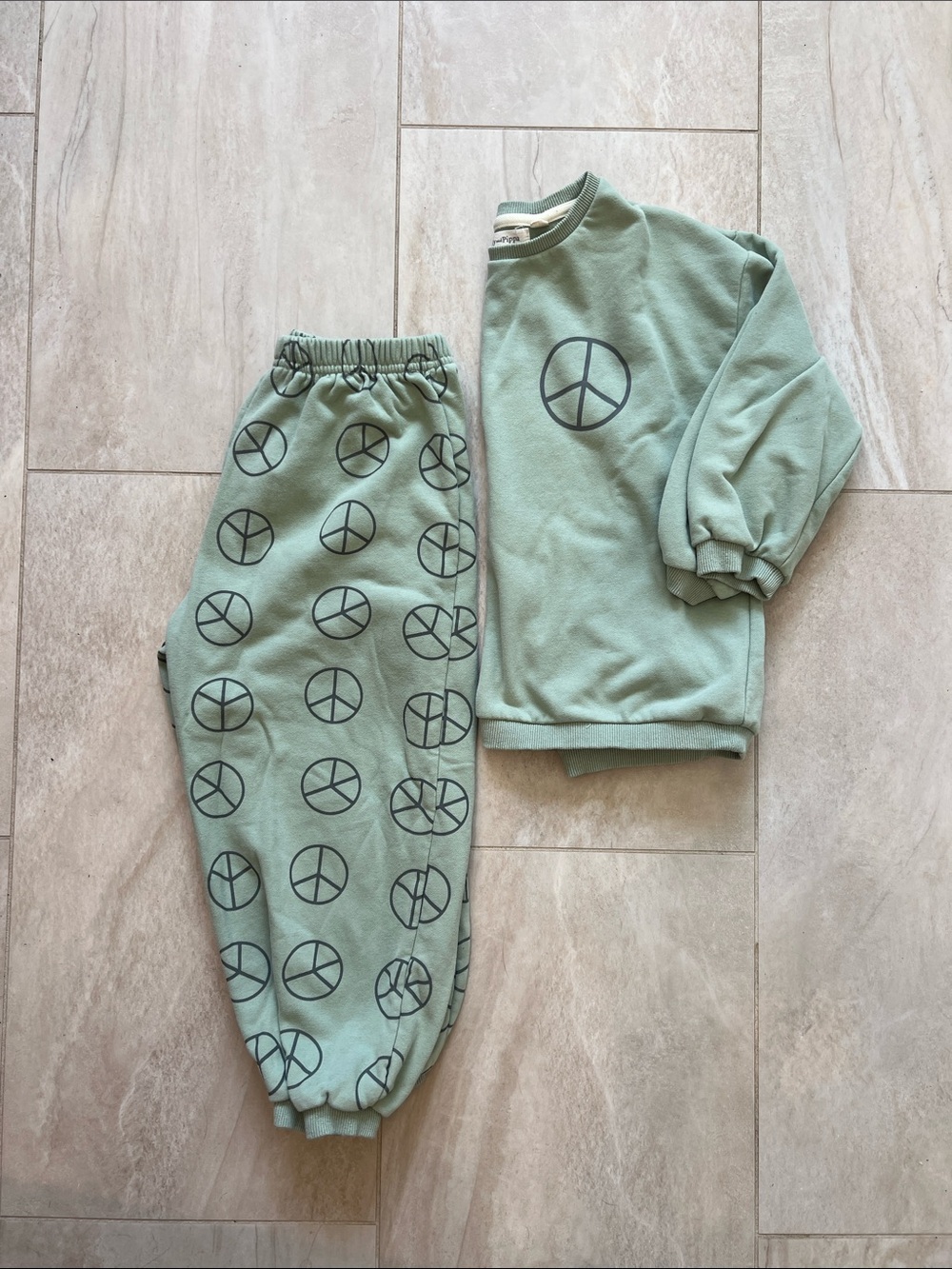 Kids Sage Green Peace Sign Joggers - Cozy Casual Bottoms